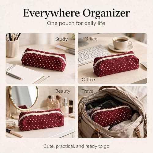 JENNYEAH Cute Polka Dot Pencil Case Aesthetic Pencils Pouch, Beige 1Pcs | Y2K Pencil Case Polka Dot, Slim Soft Pencil Pouch for Stationery Supplies & Daily Use. thumbnail 5