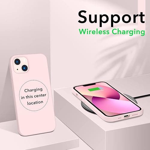 ORNARTO Compatible with iPhone 13 Case 6.1, Slim Liquid Silicone 3 Layers Full Covered Soft Gel Rubber Phone Case Protective Cover 6.1 Inch-Chalk Pink thumbnail 5