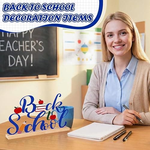 Back to School Metal Sign Table Decorations for Home Office Shelf Tabletop | First Day of School Classroom Teacher Party Supplies Freestanding Metal Word Sign 9.8x5.5 Inch thumbnail 5