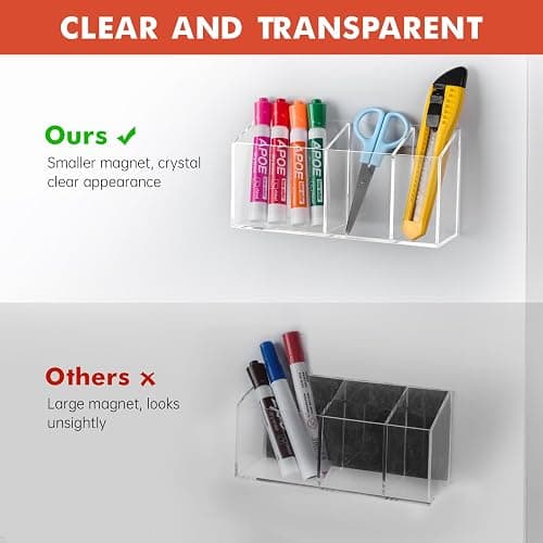 Banafich Magnetic Dry Erase Marker Holder, Acrylic Magnet Pen Holder for Whiteboard, Refrigerator, Magnetic Fridge Organizer for Office, Classroom, Whiteboard Maker Holder, Locker Organizer thumbnail 5