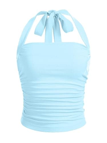 SOLY HUX Women's Ruched Halter Y2K Crop Tops Tie Back Sleeveless Slim Fit Cami Tops - Image 1