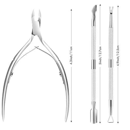 Cuticle Trimmer Cuticle Remover with Cuticle Pusher, XUNXMAS Professional Stainless Steel Durable Pedicure Manicure Tools Cutter Nipper Scissor Clipper for Fingernails and Toenails Dead Skin Silver thumbnail 3