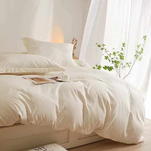 AMWAN Cream White Duvet Cover Full Size Soft Washed Microfiber Ivory Duvet Cover with Zipper Closure Boho 3 Pieces Bedding Set Off White Comforter Cover 1 Cream Duvet Cover 80”x90” with 2 Pillowcases - Full (80"x90") - Cream White thumbnail 5