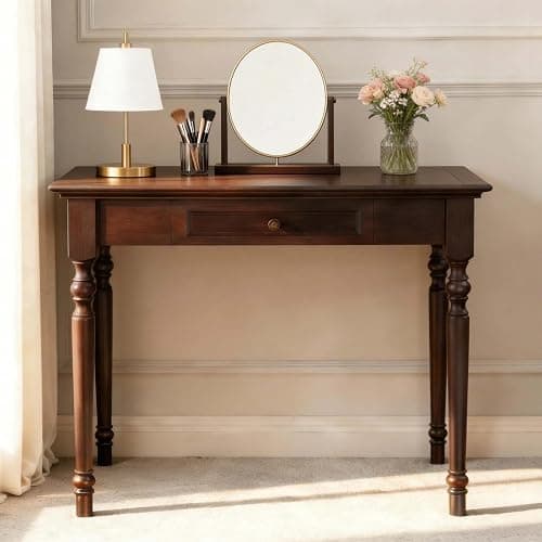 Conabaen Walnut Writing Desks with Drawers, 35" Solid Wood French Country Style Computer Desk for Home Office, Living Room Study or Workspace thumbnail 4