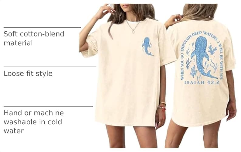 Christian Oversized Shirt for Women Faith Bible Verse Graphic Tee Top Vacation Summer Casual Boho Wildflowers T Shirt thumbnail 4