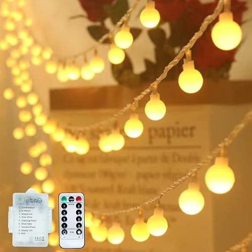 33FT Globe String Lights, 100 LED Fairy String Lights Battery Powered with Remote & Timer, 8 Lighting Modes Indoor/Outdoor Waterproof for Party Wedding, Christmas Decoration, Bedroom, Garden - Image 1
