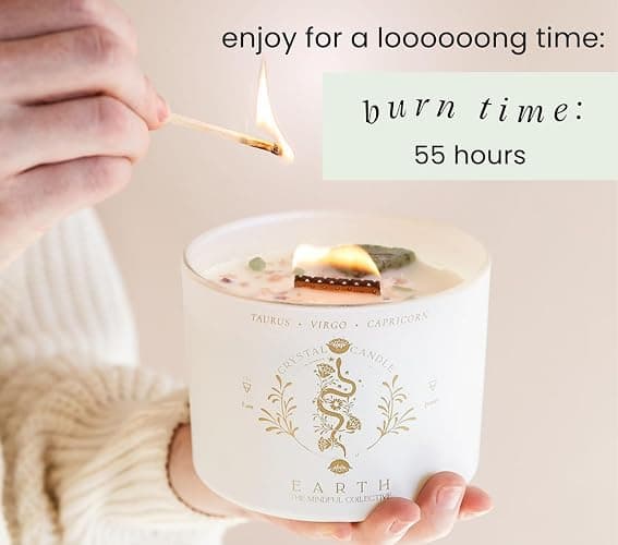 Taurus, Virgo, Capricorn Gifts for Women, Wood Wick Crystal Soy Candle | Ruby in Fuchsite & Lepidolite Crystals, Pear-Freesia Aromatherapy Scent for Spiritual, Astrology Gifts thumbnail 4