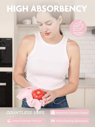 Fantasticlean Tear-Away Dish Cloth - 40 Sheets - 10'' by 10'', Reusable Washable Kitchen Towel Rolls, Super Absorbent and Thick Microfiber Cleaning Cloths (2 Rolls of Pink and Grayish) thumbnail 4