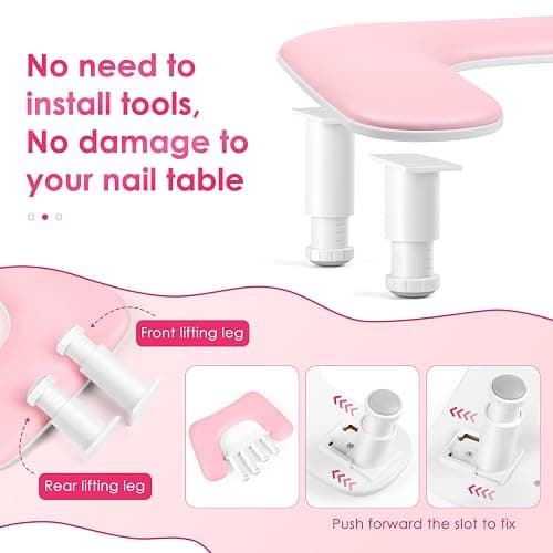 Manicure Arm Rest for Nails Tech: U-shaped Adjustable Nail Armrest - Pink PU Leather Hand Stand Rest for Manicurists thumbnail 4