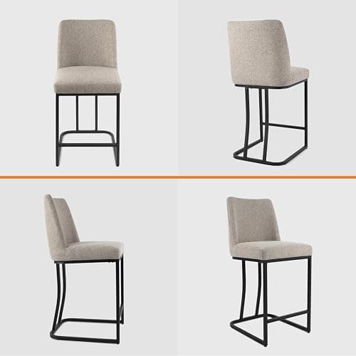 KRAMZMING Counter Height Bar Stools Set of 4, 24 Inch Seat Height Bar Chairs for Kitchen Island, Linen Fabric Upholstered Barstools with Metal Feet for Dining Room, Sand Color thumbnail 6