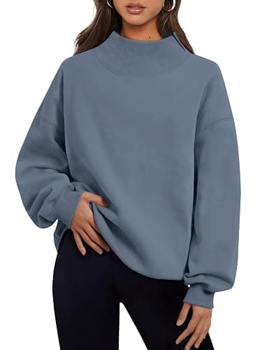 Trendy Queen Womens Mock Neck Sweatshirts Oversized Pullover Fall Outfits | Fall Fashion Clothes 2026,Long Sleeve Tops,Comfort Soft Fleece,Travel Casual Work Lounge Daily Outfit - Image 1