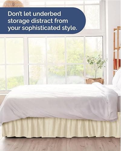 Wrap Around Dust Ruffle Bed Skirt - Off White - for Queen Size Beds w/ 24 Inch Drop - Easy Fit Elastic Strap - Adjustable Pleated Bedskirt w/Brushed Fabric - Wrinkle Free - Women, Men, Kids & Teens thumbnail 8