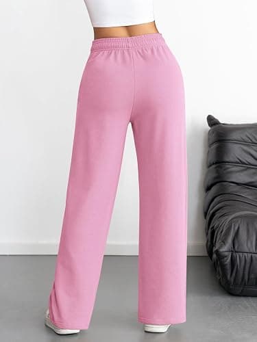 ATHMILE Women's Wide Leg Sweatpants High Waisted Baggy Interior Drawstring Joggers Straight Leg Sweat Pants with Pockets thumbnail 3