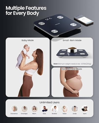YINOLIFE Smart Scale for Body Weight, BMI, Body Fat, Muscle Mass, Highly Accurate Digital Bathroom Scale, 20 Body Composition Analyzer Sync Apps 400lbs,10.2" Compact Scale, Blue thumbnail 7
