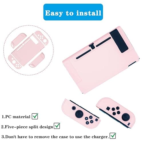 OLDZHU Pink Dockable Protective Case Cover Compatible with Nintendo Switch Joy-Con Controllers,with Glass Screen Protector and 4 Thumb Grips,Shock-Absorption and Anti-Scratch (Pink) thumbnail 2
