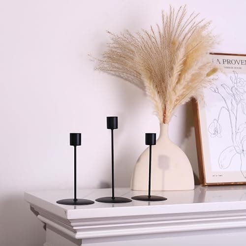 4 Pcs Candle Holders Candlestick, Metal Candle Stand Holder Black Retro Pillar Candle Holder for Home Party Living Room, Wedding Thanksgiving Christmas Advent Dinning Table Mantel Decoration(Black) thumbnail 2