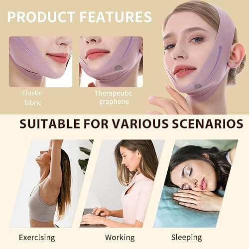 V-Line Lifting Mask, Chin Strap for Sleeping, Jawline Wrap, Medium, Pink thumbnail 6