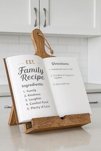 Wedding Gifts Solid Wood Cookbook Stand for Kitchen Counter Recipie Book Holder for Cooking, Chopping Board Style Foldable and Holder for Tablets and Cookbooks (Brown) Cooking Gifts thumbnail 2
