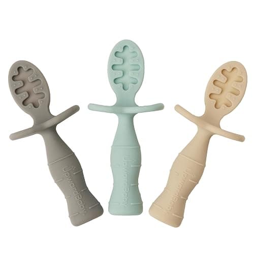 Upward Baby Silicone Baby Feeding Spoon with Anti Choke Barrier - Baby Spoons Self Feeding 6 Months, First Stage Infant Supplies and Toddler Utensils, Baby Led Weaning Soft-Tip Training Spoon, 3 Pack - Image 1