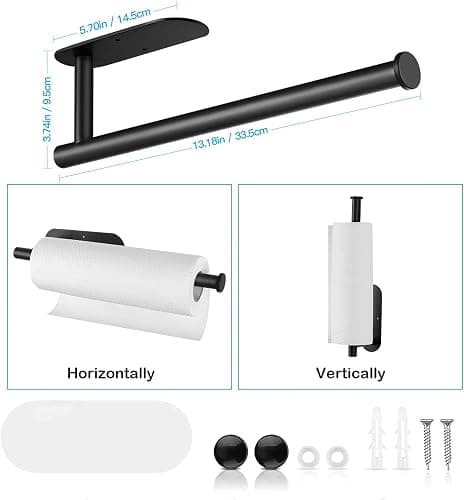 Fvviia Paper Towel Holder Under Cabinet, Self Adhesive and Drilling Paper Towel Holder Wall Mount, Under Cabinet Paper Towel Holder for Kitchen Bathroom, SUS304 Stainless Steel thumbnail 3