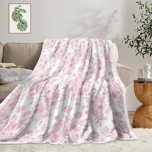 Floral Throw Blanket, Botanical Floral Blanket, Soft, Flannel, Warm, Boho Floral Bed Blanket All Season Flower Throw Blanket for Couch Bedroom Living Room, Pink 50X60 Inch thumbnail 2