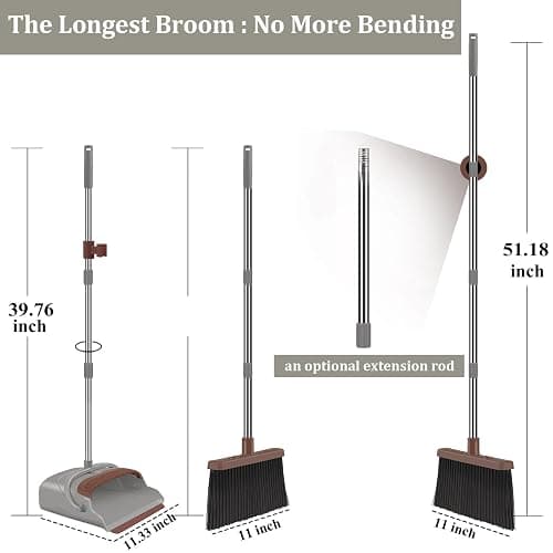 kelamayi Upgrade Broom and Dustpan Set, Self-Cleaning with Dustpan Teeth, Ideal for Dog Cat Pets Home Use, Super Long Handle Upright Stand Up Broom and Dustpan Set (Brown) - Brown-02 thumbnail 3