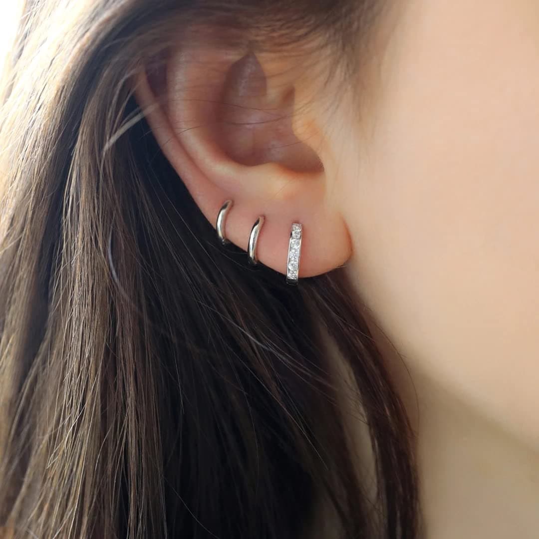 3 Pairs Sterling Silver Small Hoop Earrings Tiny Cartilage Earring Cubic Zirconia Cuff Huggie Earrings Mini Hoops Earrings Piercing for Women Girls thumbnail 5