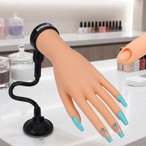SENNUO Nail Practice Hand with Ultra-Stable Suction Stand | Professional weighted training set for acrylics & gels. Flexible light skin mannequin hand model for nail art extensions. - Image 1