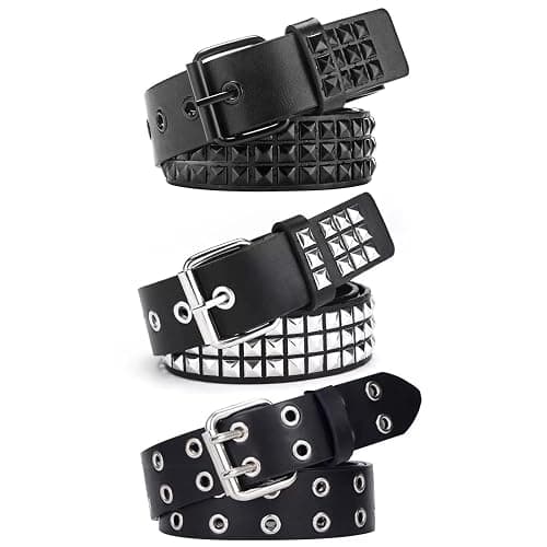 SNEPOO Black Studded Belt Punk Belt Rock Rivet Belts with Bright Pyramid Studded belt for Men/Women - Image 1