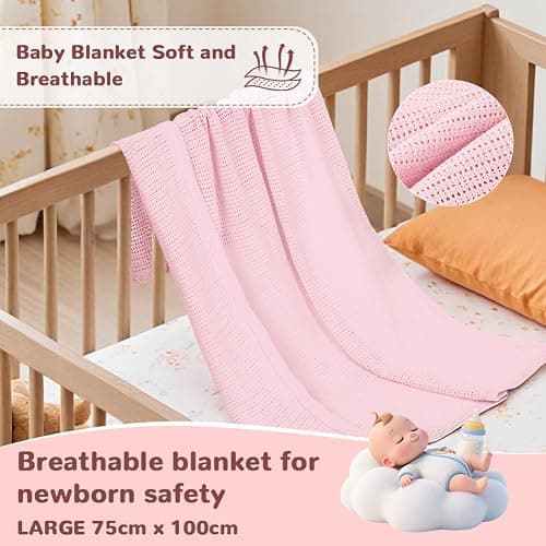HAGOT 100 * 75cm Newborn Cotton Baby Cellular Blanket, Kids Baby Blanket, suitable for Pram, Car Seat and Cot Bedding thumbnail 3
