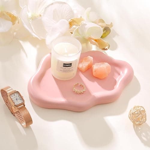 CCINPPY Ceramic Jewelry Tray Trinket Dish, Decorative Cloud Vanity Key Tray for Women, Ring Holder Dish, Cute Jewelry Plate Bowl Room Decor Aesthetic, Pink, Medium thumbnail 3