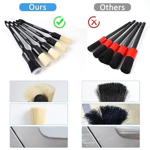 MVEQRRN Boars Hair Ultra Soft Detailing Brushes Set, 4 Pcs Premium Natural Boars Bristles, 1 Pcs Duster Detail Brush for Cleaning Car Interior Dashboard Leather Seat thumbnail 6