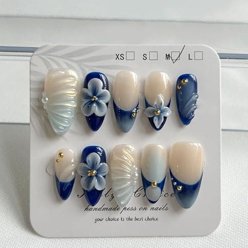 Press On Nails - Medium Almond Handmade Unique Fake Nails, Cute Bow Nails, Thick Acrylic and Muti-Layer Gel False Nails, Reusable Gel Cured Sturdier 3D Fake Nails,DIY Art Decorate (Size S) - Image 1