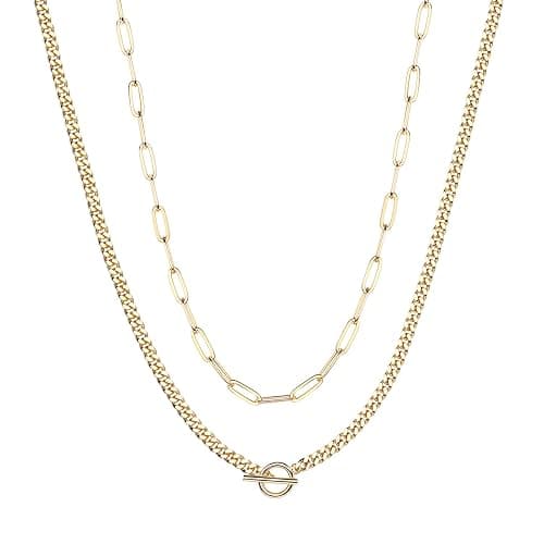 PAVOI 14K Gold Plated Dainty Layering Necklaces for Women | Snake Chain, Curb Link, Paperclip Layered Chains | Trendy Layering Necklace - Image 1