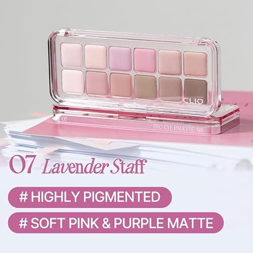 CLIO Pro Eye Palette Air, 12-Color Eye Shadow Palette, Matte Shimmer Mix, Air-Fit Blendable Pigmented Buildable Color, Low Fallout, Cool Mauve Neutral Tone, Daily Korean Makeup (07 LAVENDER STAFF) thumbnail 2
