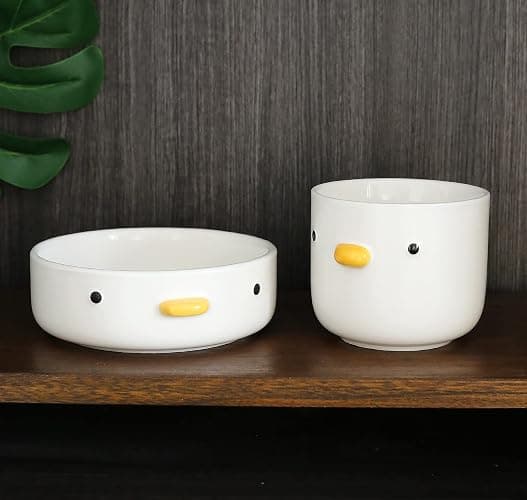 PURROOM Funny Cute Duck 6'' Salad Bowl, Handmade Glaze Chick Safety Ceramics Flat Bottomed Bowl, Home Family, Friend. thumbnail 7