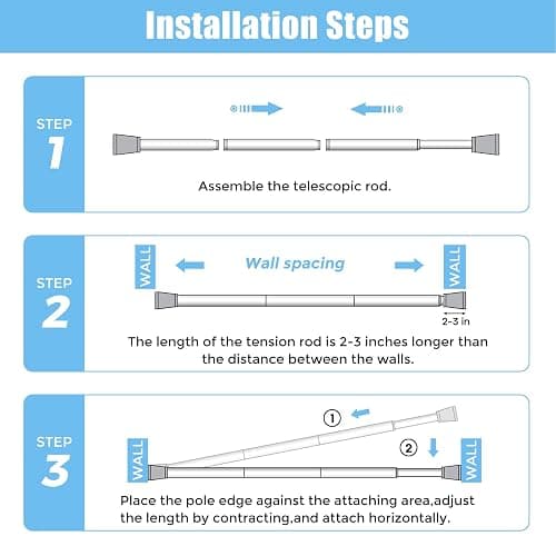 AIZESI Tension Curtain Rod Spring Tension Rods for Windows 28 to 48 Inch, No Drilling, 7/8" Diameter, White Adjustable Curtain Rod, Small Shower Curtain Rod for Bathroom, Doorway, Closet, Kitchen - White - 28" to 48"-1Pcs thumbnail 9