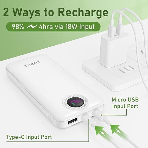 GrnOas.E Portable Charger with Built in Cables，10000mAh 22.5W Max High-Speed Charging Power Bank with 4 Outputs 2 Inputs,External Travel Battery Pack for iPhones Android,iPad (Pearl White) thumbnail 7