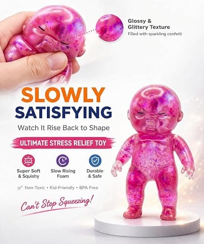 2PCS Baby Squishy Glitter Slow Rising, Squishy Babies Sensory Fidget for Stress Relief, Soft Cute Squeeze, Desk Decor & Gift thumbnail 4
