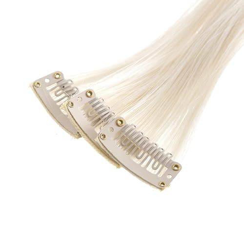 SWACC 12 Pcs Straight One Color Party Highlights Clip on in Hair Extensions Colored Hair Streak Synthetic Hairpieces (Platinum Blonde) thumbnail 3
