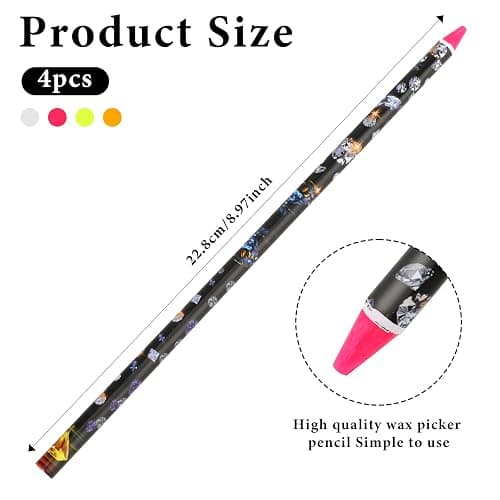Hariendny 4 Pack Rhinestone Picker Tool Adhesive Resin Picker Pencil Nail Point Drill Pen Dotting Wax Pencil Gem Pick up Tools for Nail Art DIY with Pencil Sharpener thumbnail 2