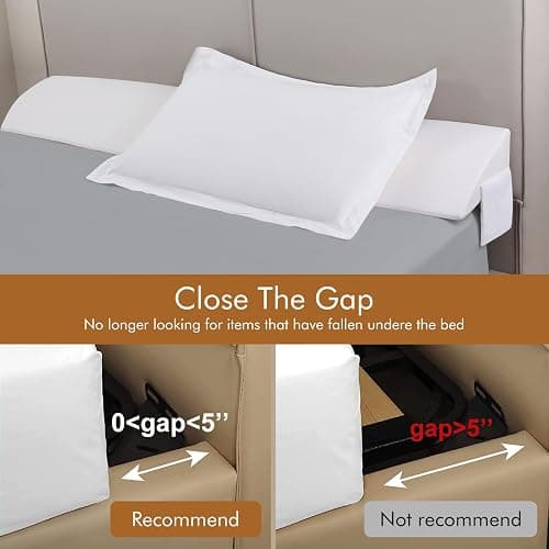 Vekkia Queen Bed Wedge Pillow for Headboard Gap Filler(0-5"),High-Density Foam,Prevent Pillow & Item from Falling,Ergonomic Design,Large Storage Pockets, Removable&Washable Cover,White,60''x10 x6 thumbnail 4