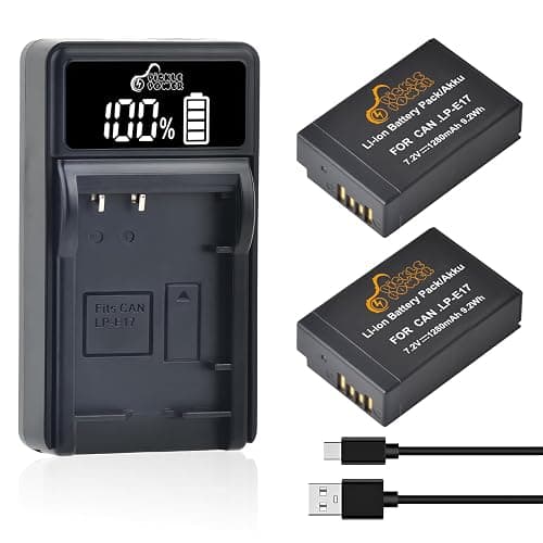 Pickle Power LP-E17 Battery 2-Pack and LED USB Charger for Canon EOS R50 R8 R10 RP, Rebel T8i T7i T6i T6s SL2 SL3, EOS M3, M5, M6, 200D, 77D, 750D, 760D, 800D, 8000D, KISS X8i Camera - Image 1