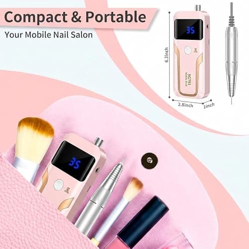 Electric Nail Drill, DELIFO Portable Nail Drill Professional 35000 RPM Nail File Machine Rechargeable Pedicure Acrylic Nails Polishing Tools with Bits LED Display for Home Salon Manicure thumbnail 3