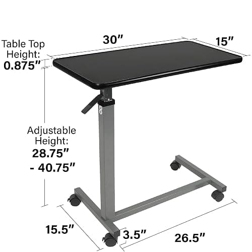 Vaunn Medical Adjustable Overbed Bedside Table with Wheels (Hospital and Home Use) thumbnail 3