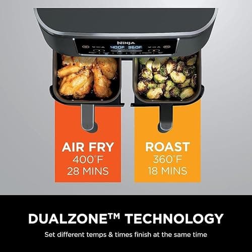 Ninja DZ201 Foodi 8 Quart 6-in-1 DualZone 2-Basket Air Fryer with 2 Independent Frying Baskets, Match Cook & Smart Finish to Roast, Broil, Dehydrate & More for Quick, Easy Meals, Grey - 8-QT thumbnail 7
