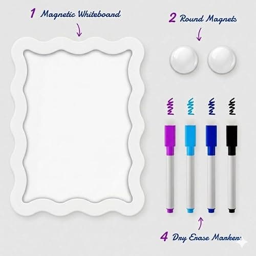Gueevin White Small Scalloped Magnetic Dry Erase Whiteboard, 7" x 9" | Locker Fridge Whiteboard with 4 Markers & 2 Magnets, Cute Mini Dry Erase Board for School Office Home thumbnail 8