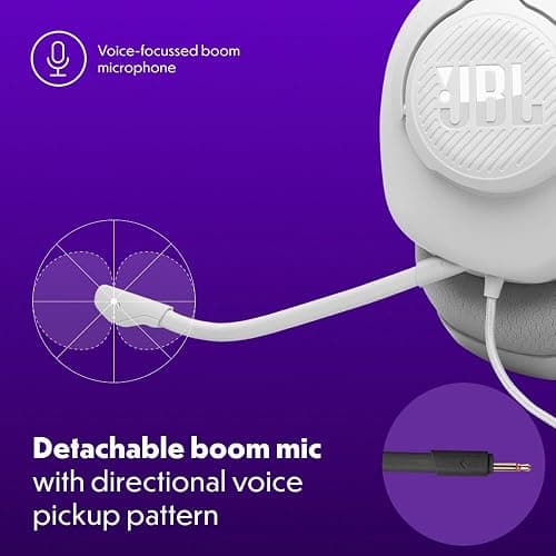 JBL Quantum 100M2 - Wired Over-Ear Gaming Headset with omnidirectional, Detachable mic with Mute Option and Fabric-Covered Memory Foam Ear Cushions, Compatible with All Platforms (White) thumbnail 4