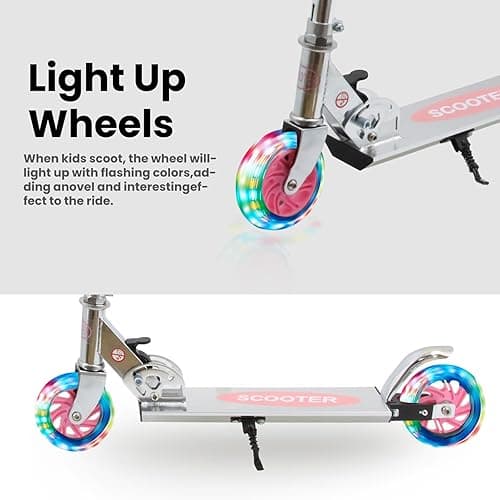 TENBOOM Scooter for Kids Ages 4-7, 2 Wheels Light Up Gift Scooters for Girls Boys Ages 6-12, Easy Folding Kids Scooter with 3 Levels Adjustable Handlebar and Rear Brake… - Slivery Pink thumbnail 3