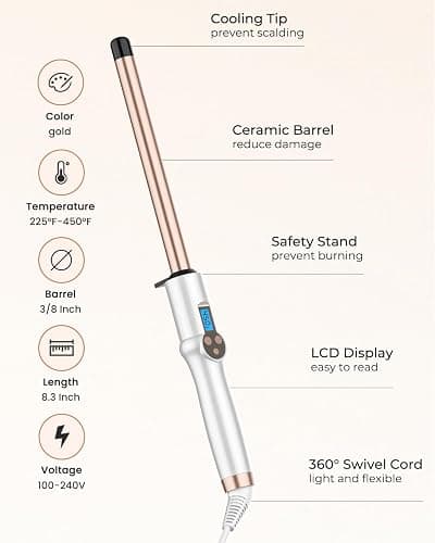 HOSON 3/4 Inch Curling Wand for Long Hair,19mm Ceramic Wand Curling Iron Extra Long Barrel, Dual Voltage, 10 Temps thumbnail 6